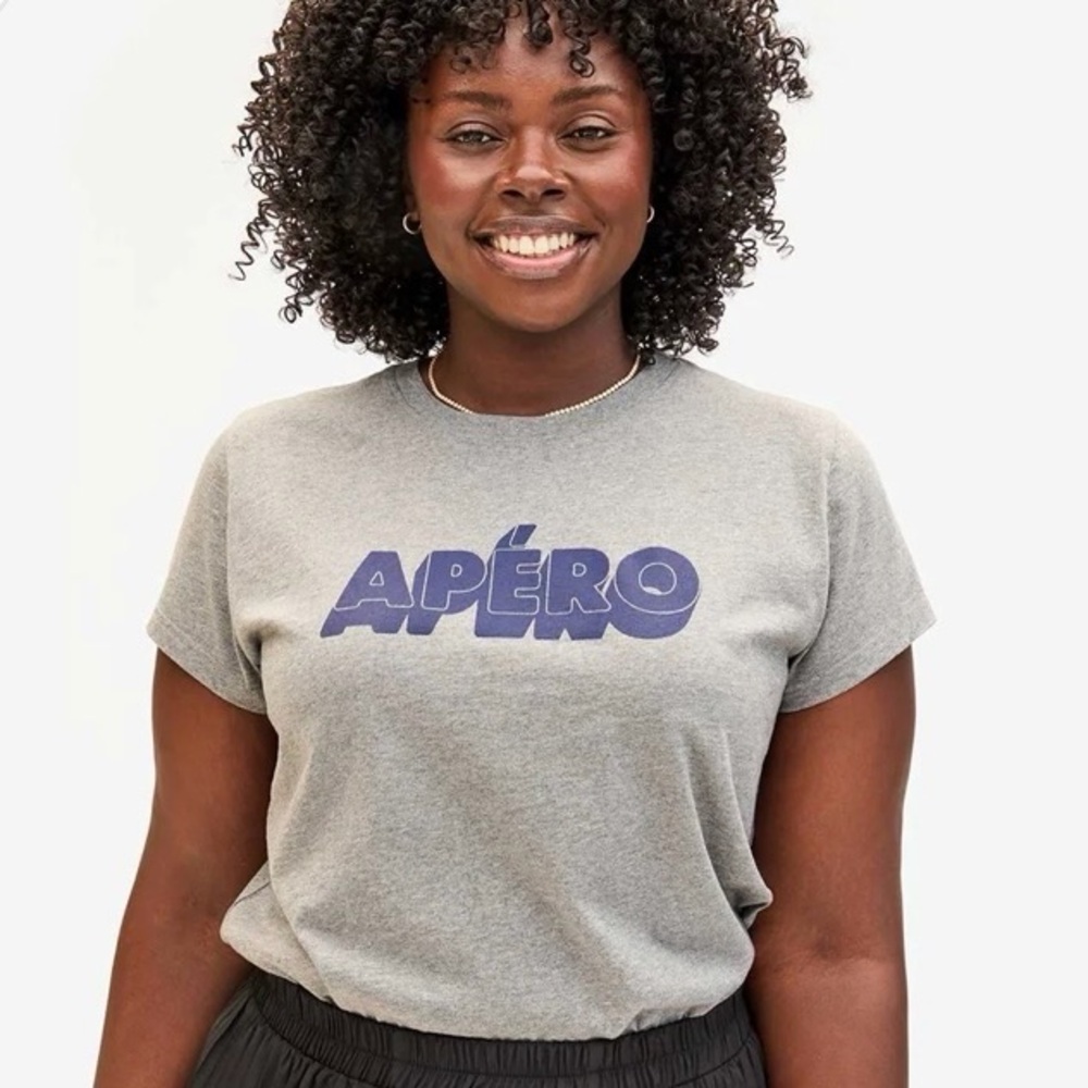 CLARE V Apero Classic Tee in Grey Melange Size XL NWOT 100% Cotton